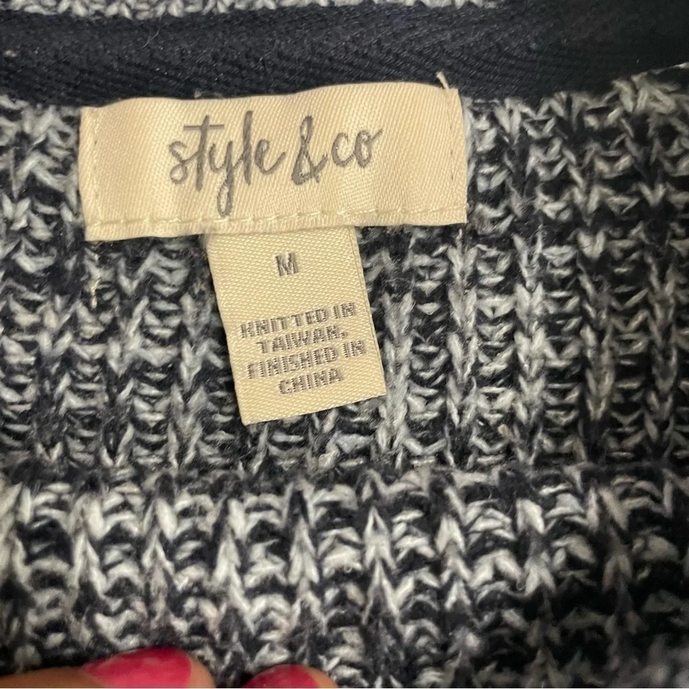 Style & Co Women's Pointelle Sweater Long Sleeve Blue & White Marl Crew Neck